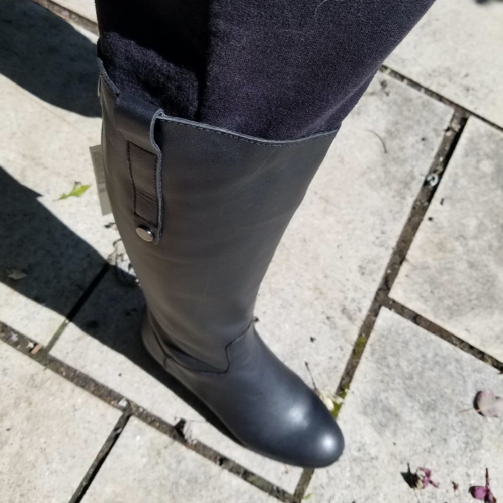 Wide Fit Black Leather Knee High Riding Boots - Picture 4 of 5